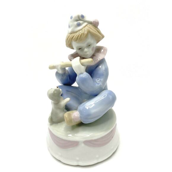 Girl Clown Playing Flute & Dog Rotating Musical Figurine Plays Feelings 6 3/4" - Picture 1 of 5